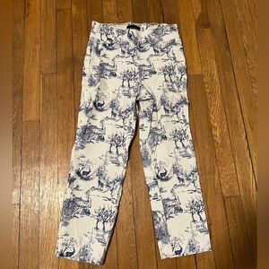 Premise White Pants with Navy Scenic Print
